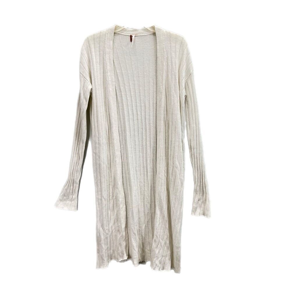 Free People Open Front Cardigan Women M Ivory Linen Blend Long Line Sweater